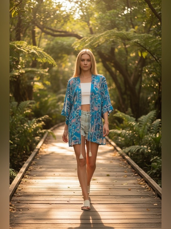 Other - Blue Floral Kimono | Summer Vacation Cover-Up Robe